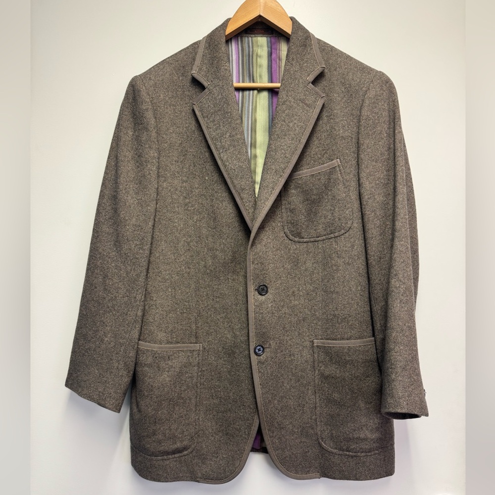 Etro Briseide Blazer Neutral Taupe Tan Brown Size L Angora Cashmere Lana